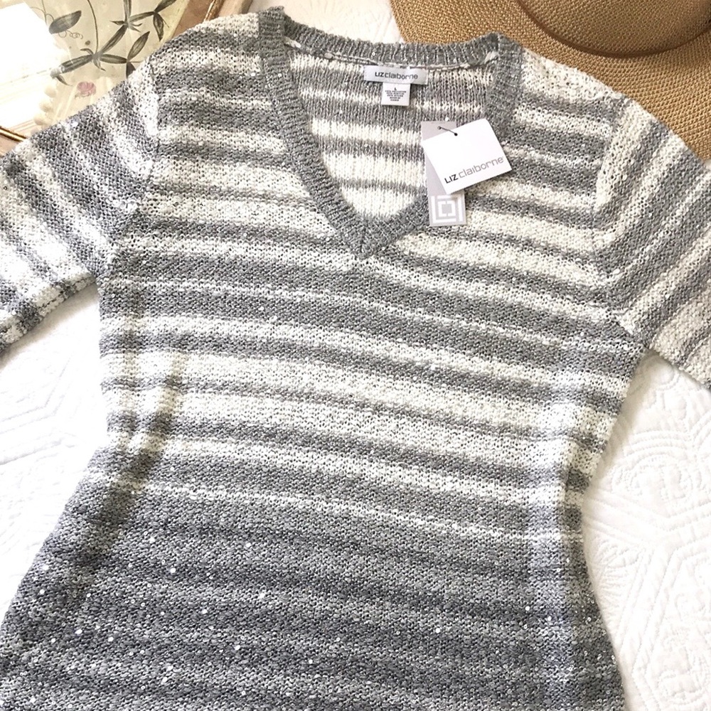 NWT Liz Claiborne Silver Sequin Sweater Large